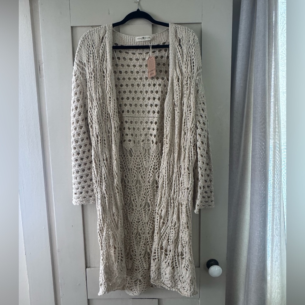 NWT NATURAL LIFE Crochet Long Cardigan